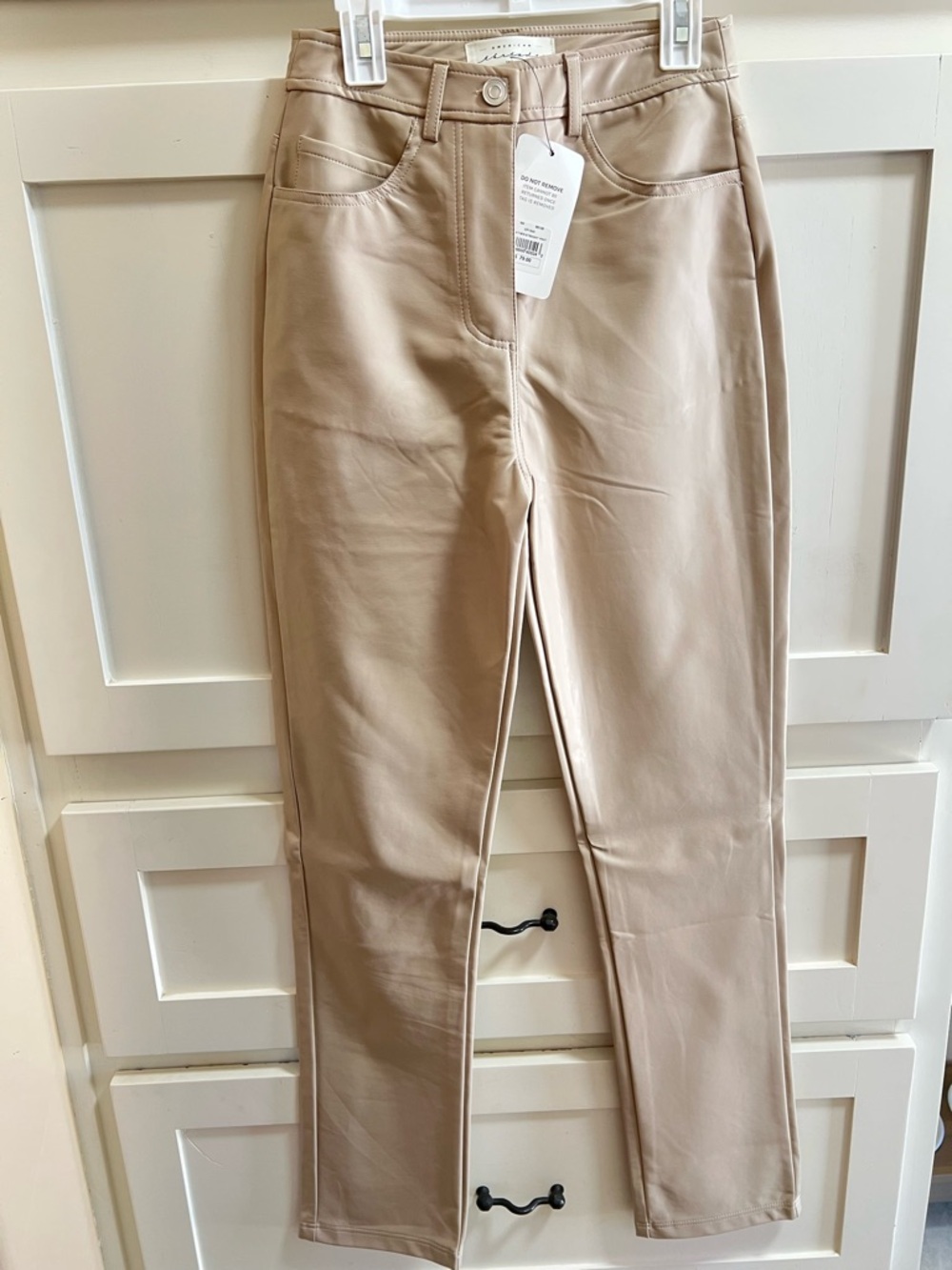 American Threads NWT Faux Leather Straight Pant in Beige